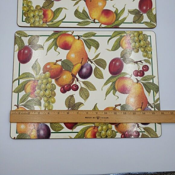 Cork Back Place Mats Fruit Harvest Vtg Plum Apple Green Grapes Pear Peach 2PC - Picture 12 of 16